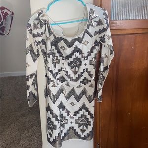 Express White and gold sequin off shoulder dress